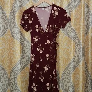 Maroon Floral Wrap Dress